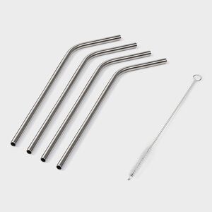 NWT Set of 4 Metal Reusable Straws w/ Cleaning Brush Nutribullet Stainless Steel